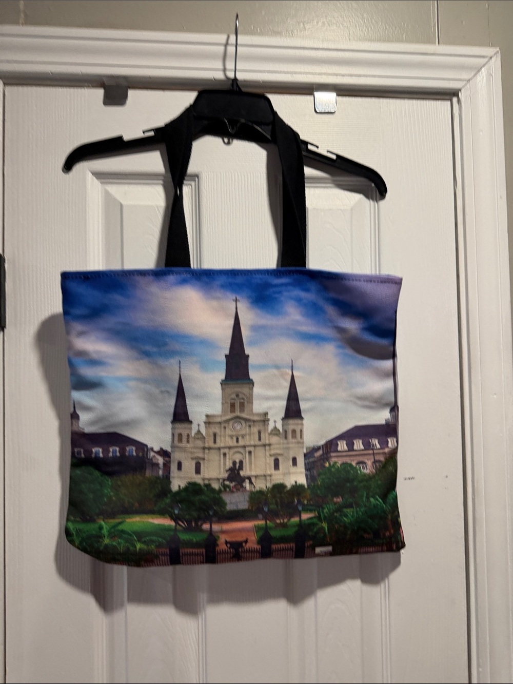 Scenic Cathedral Print Tote Bag in Blue and Green
